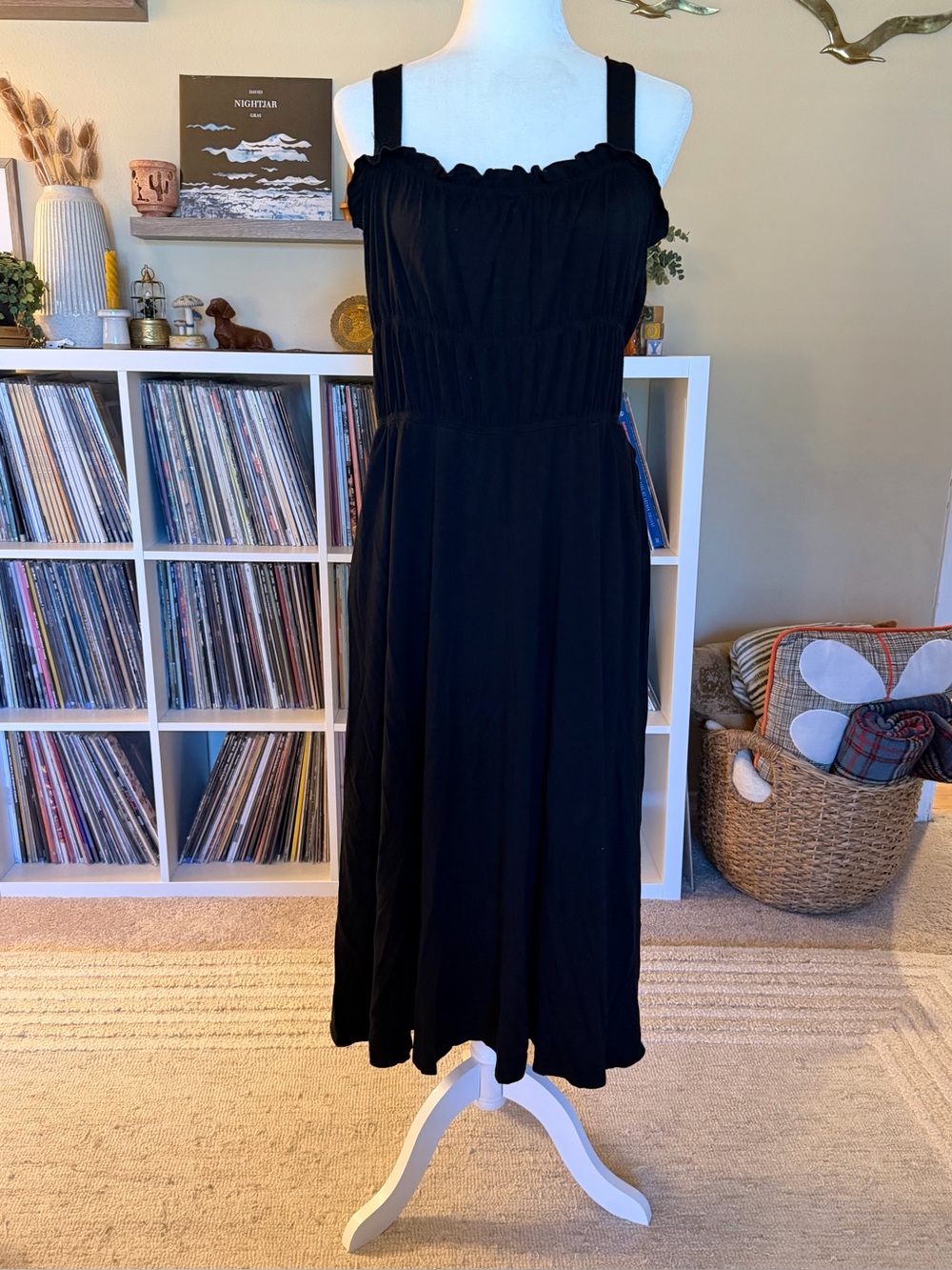 Reformation Jeans Black Size XL Tencel Smocked Midi Dress